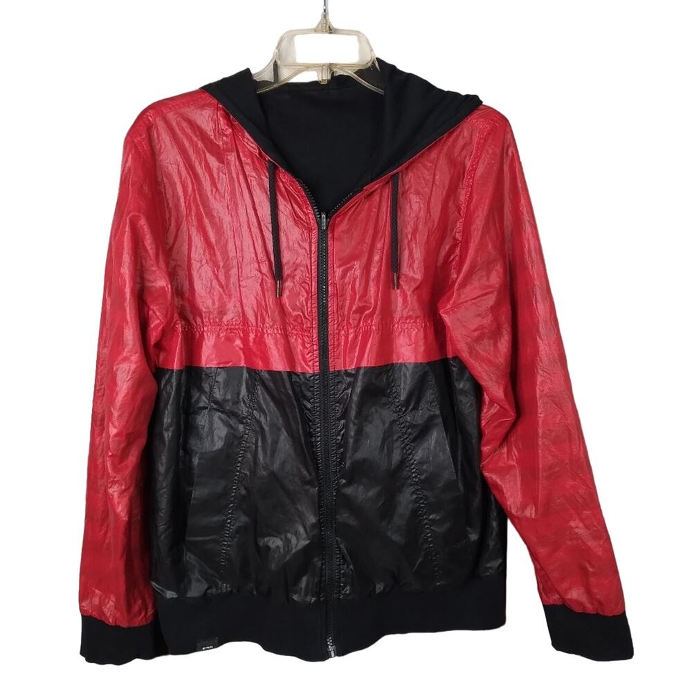 YB By BSN Bossini Striped Zip Reversible Hoodie Jacket Y2k Sz Large